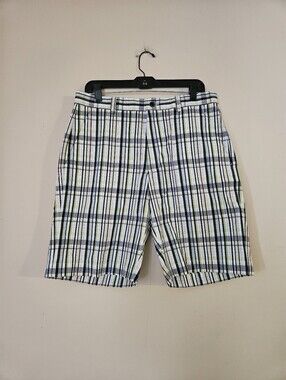 Cutter & Buck Men's Plaid  Shorts - White & Blue,Size 33